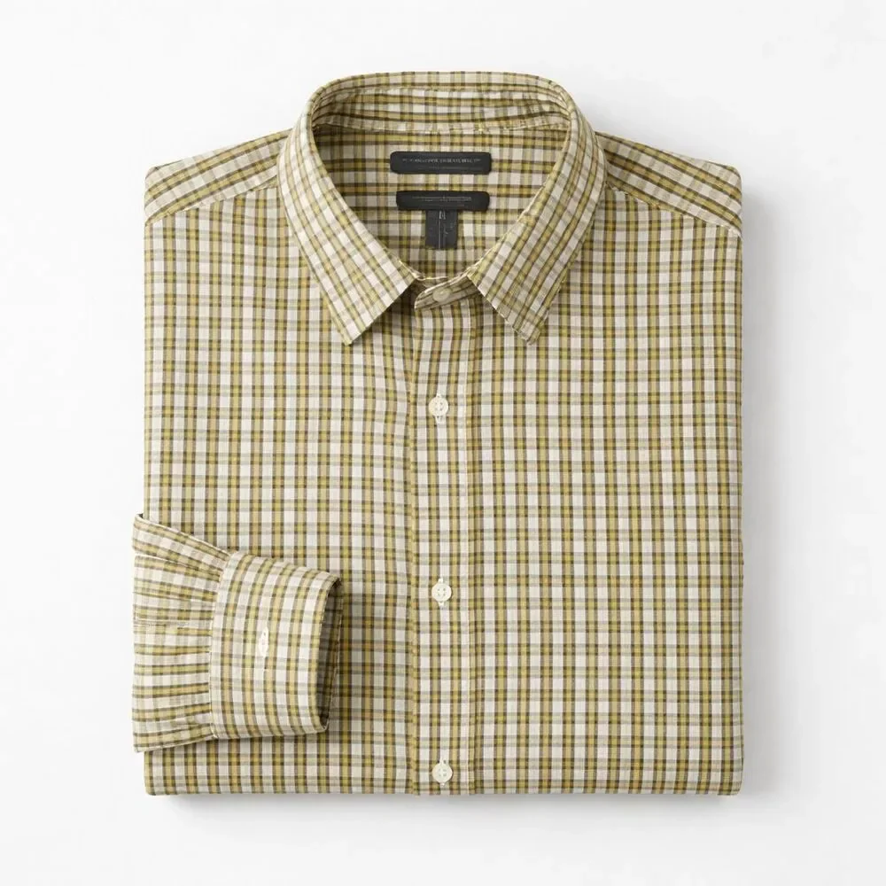 Banana Republic Men's Checkered Button-Down Cotton Shirt Yellow/White Size XL